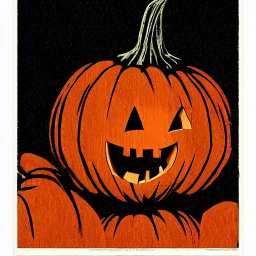 Image similar to fall pumpkin woodcut poster by greg rutkowski