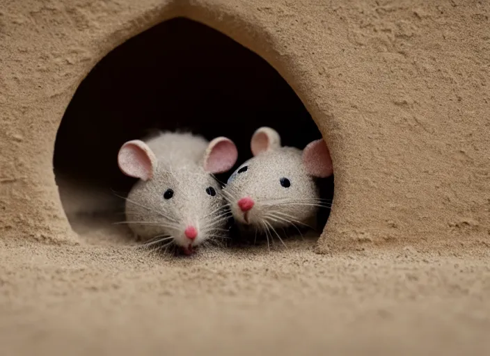 Image similar to dslr photo still of a mouse inside the doorway of a sand castle, 8 k, 8 5 mm f 1. 4