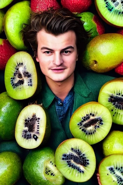 Prompt: 📷 joe keery is kiwi fruit 🥝, made of food, head portrait, dynamic lighting, 4 k