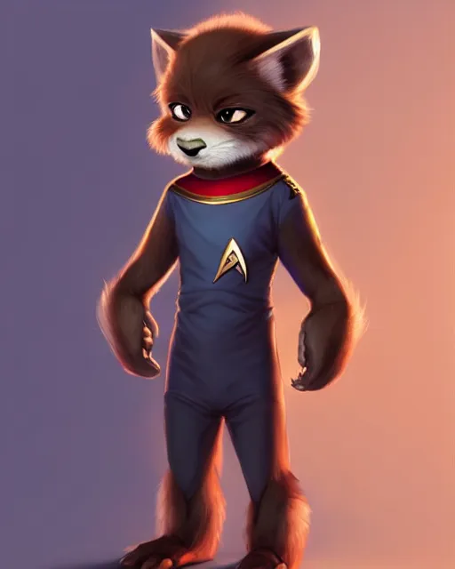 Image similar to character concept art of a cute young male anthropomorphic startrek furry | | cute - fine - face, pretty face, key visual, realistic shaded perfect face, fine details by stanley artgerm lau, wlop, rossdraws, james jean, andrei riabovitchev, marc simonetti, and sakimichan, trending on artstation