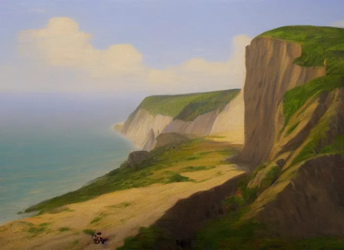 Image similar to cliffs of dover, uk in the style of hudson river school of art, oil on canvas