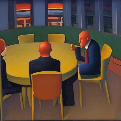 Image similar to a meeting of the robotic leaders in the capital dome, ( ( ( grant wood ) ) ), pj crook, ( ( ( edward hopper ) ) ), oil on canvas