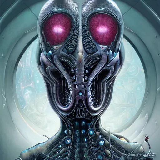 Image similar to cosmic fractal giger biopunk alien, pixar style, by tristan eaton stanley artgerm and tom bagshaw.