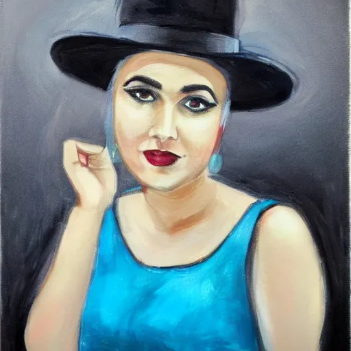 Prompt: samira said singer black hat portrait