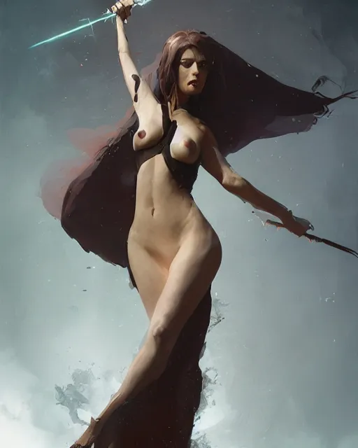 Prompt: hyper realistic photo of seductive sorceress, full body, cinematic, artstation, cgsociety, greg rutkowski, james gurney, mignola, craig mullins, brom