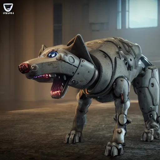 Prompt: hybrid of a cyborg dog and a stone golem, ultra detailed, 8 k, professional lighting, unreal engine.