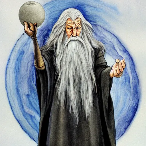 Prompt: Gandalf pondering his orb by Magalie Villeneuve