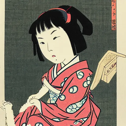 Image similar to Japanese woodblock print of real girl dora the explorer, hokusai