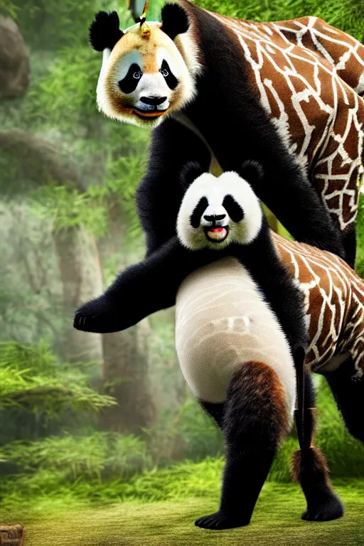 Image similar to a wonderful hybrid animal from a genetic mixture from a giraffe and a panda | realistic | 8k | sharp focus