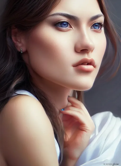 Image similar to photo of a gorgeous young woman in the style of stefan kostic, realistic, sharp focus, 8 k high definition, insanely detailed, intricate, elegant, art by stanley lau and artgerm