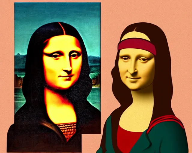 Prompt: a girl who looks like the mona lisa, going out for coffee wearing sweatpants and sunglasses, painting in the style of the mona lisa, by cameldeath