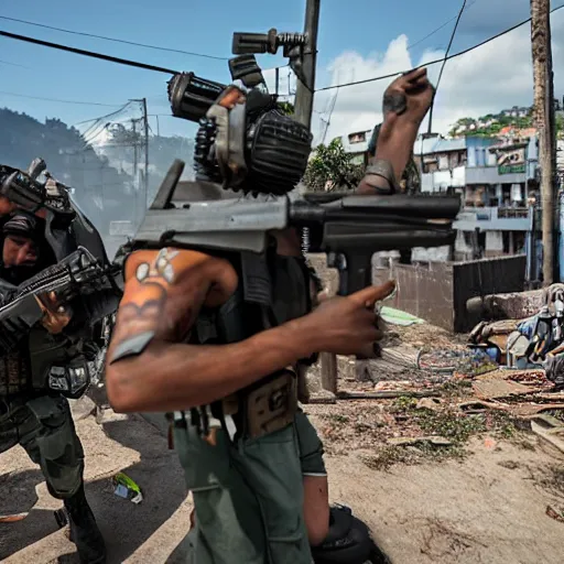 Image similar to aliens invaded favela with heavy guns