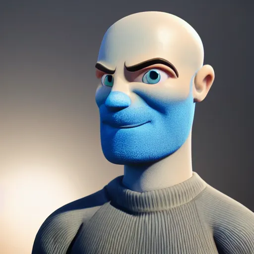 Image similar to handsome thin athletic white man with short buzzed widows peak hair, facial stubble and blue eyes posing outside, depicted as a Pixar character, high quality cg render, 4k