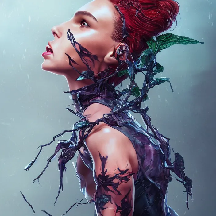 Image similar to portrait of Gal Gadot as a Poison Ivy in Batman & Robin 1997. intricate artwork. by Tooth Wu, wlop, beeple, dan mumford. octane render, trending on artstation, greg rutkowski very coherent symmetrical artwork. cinematic, hyper realism, high detail, octane render, 8k