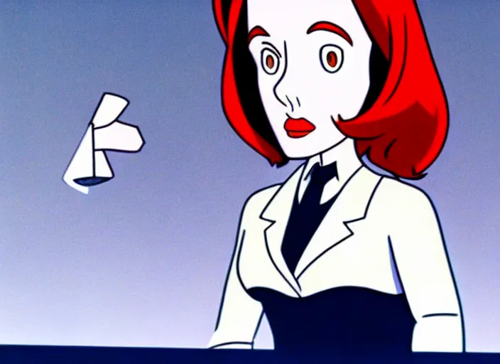 Image similar to an animation cel of dana scully, in the style of netflix animation, toei animation, filmation animation, traditional animation, sharp detail, 1 9 8 8