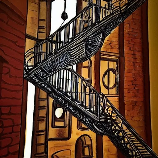 Image similar to Steampunk escher stairwell painting