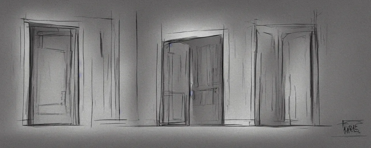 Prompt: one huge door opens front of a man, concept art