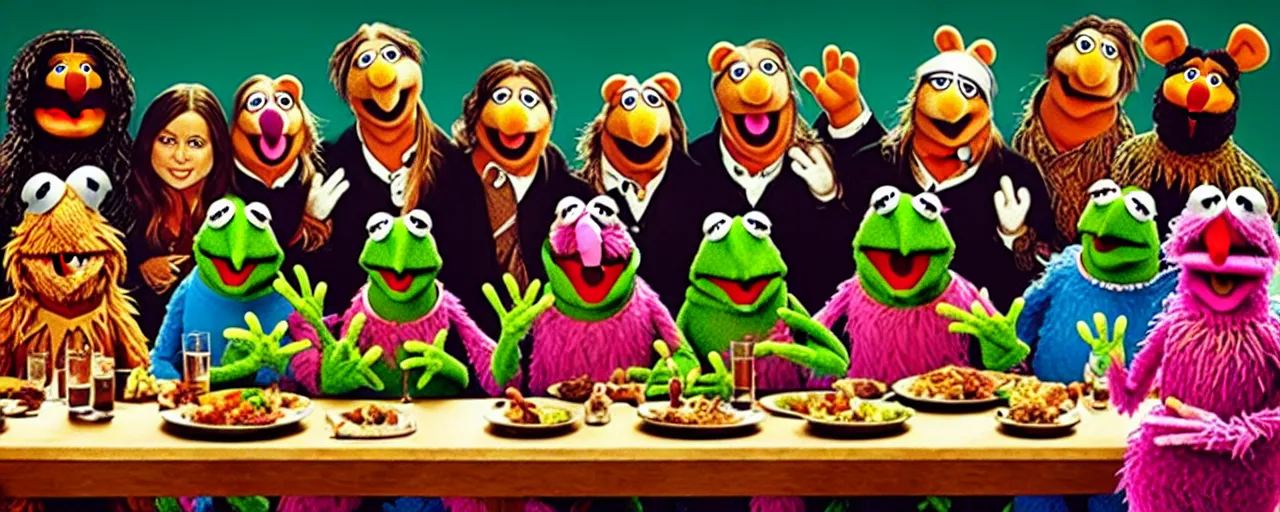 Prompt: the last supper with muppets