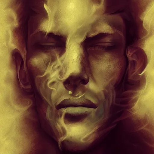 Image similar to Man being consumed by smoke, beautiful illustration, detailed, by Wylie Beckert, artgerm, top on artstation, realistic, 4k