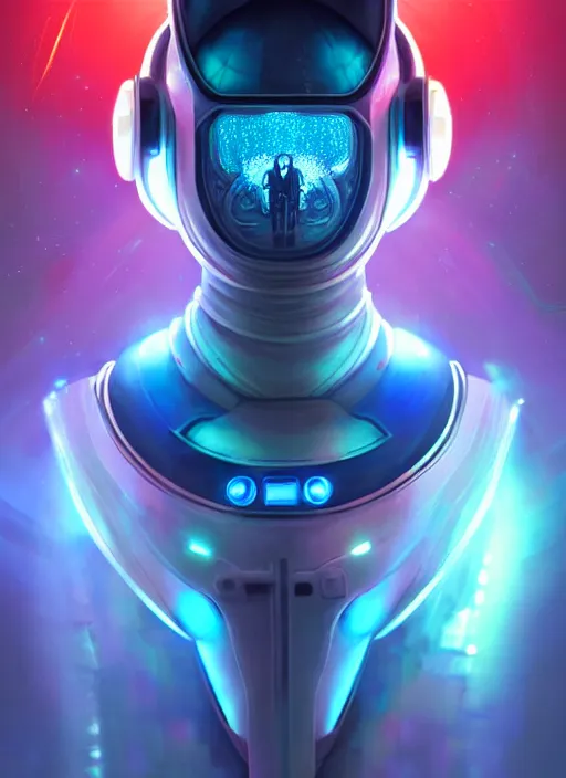 Image similar to a futuristic cyber astronaut, sci fi, glowing aura, volumetric lights, red and cyan theme, art nouveau alien botanicals, intricate, highly detailed, digital painting, artstation, concept art, smooth, sharp focus, cinematic, illustration, beautiful face, art by artgerm and greg rutkowski and alphonse mucha, white background