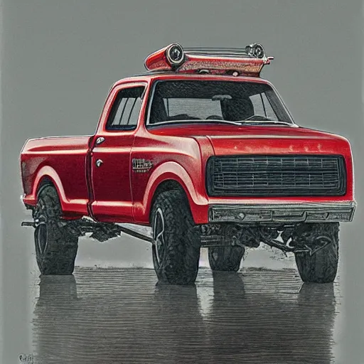 Image similar to red ford f - 1 5 0 by graham ingels, stephen gammell, tsutomu nihei