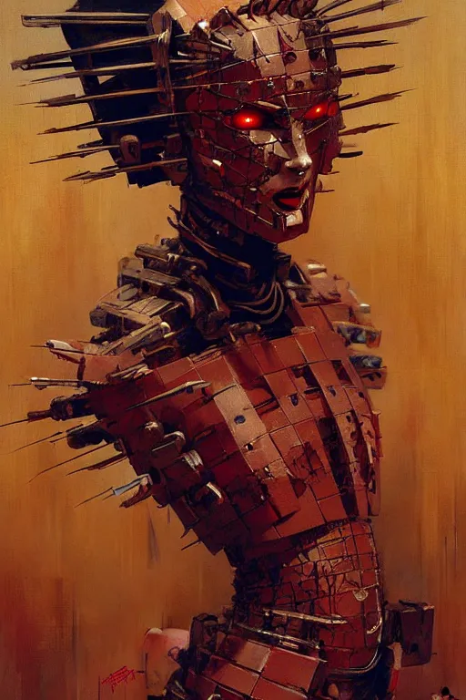 Image similar to geisha cyborg hellraiser painting by gaston bussiere, craig mullins, greg rutkowski, yoji shinkawa