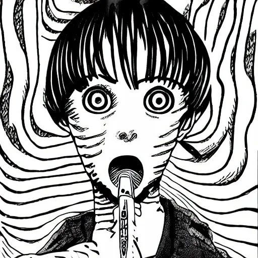 Prompt: a product photo ad of an ink pen knife by junji ito, ethereal eel