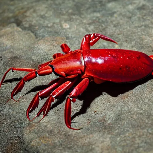 Prompt: invertebrate crustacean lobster, generally reddish in color with some yellow or brown stripes. gigantic, detailed, realistic, elfpunk, gargantuan, cyberpunk, warfare