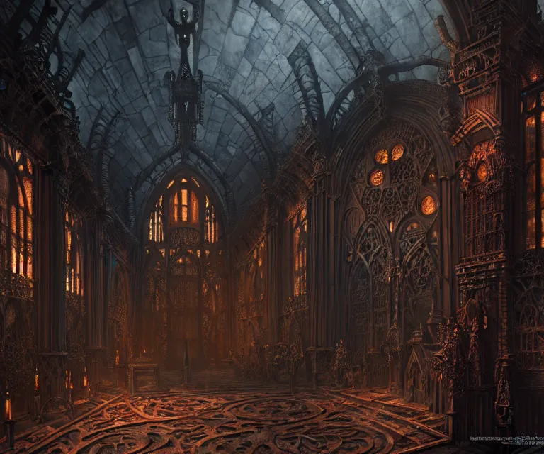 Image similar to steam necropolis, memento mori, gothic, neo - gothic, art nouveau, hyperdetailed copper patina medieval icon, stefan morrell, philippe druillet, ralph mcquarrie, concept art, steampunk, unreal engine, detailed intricate environment, octane render, moody atmospherics, volumetric lighting, ultrasharp, ominous, otherworldly