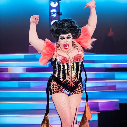 Prompt: Michael mcintyre as a drag queen on a catwalk