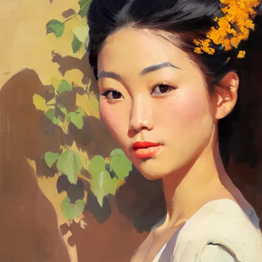 Image similar to greg manchess portrait painting of vietnamese princess, medium shot, asymmetrical, profile picture, organic painting, sunny day, matte painting, bold shapes, hard edges, street art, trending on artstation, by huang guangjian and ail elvgren and sachin teng