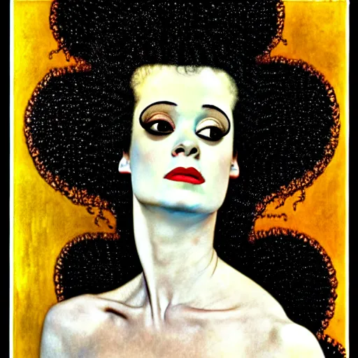 Image similar to bride of frankenstein influenced by gustav klimt.