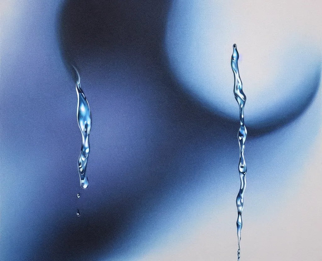 Image similar to realistic and detailed soft airbrush of a glossy water drop dripping on a white background, inspired by 8 0's airbrush illustrations, art by pater sato