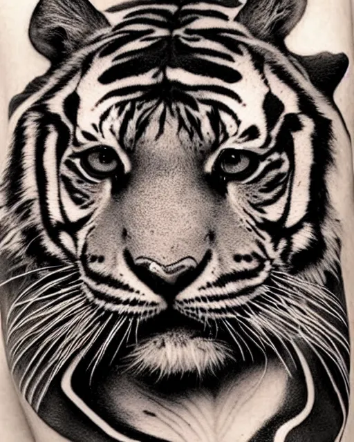 Prompt: a tiger girl tattoo, hyper realistic, hyper detailed, by eliot kohek