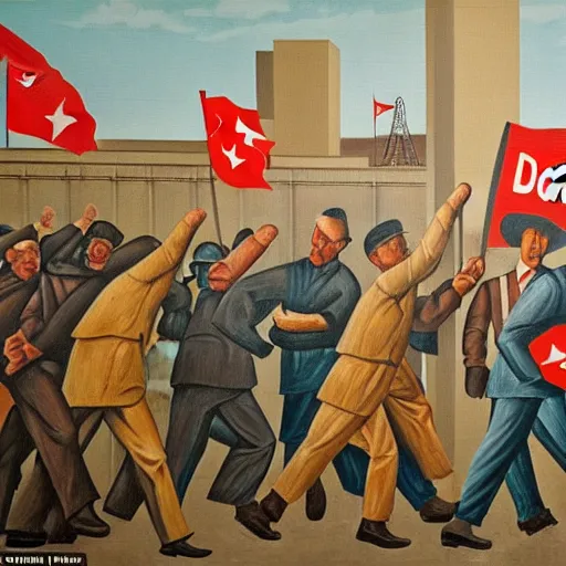 Prompt: the word daily depicted in a socialist realist mural