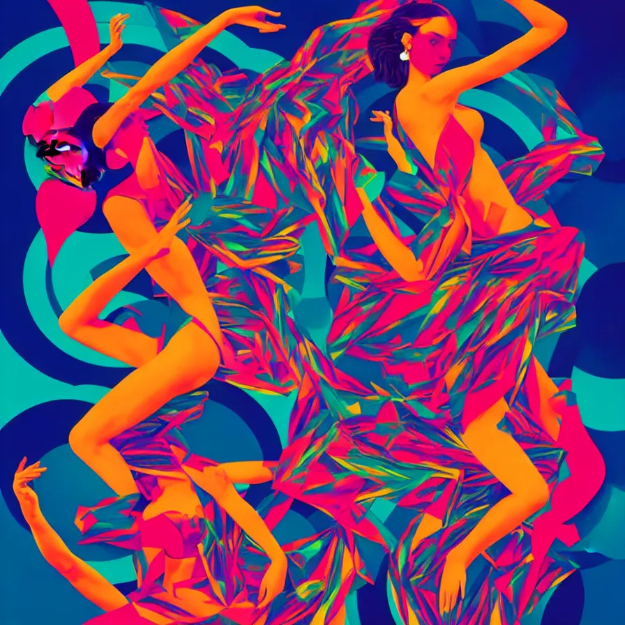 Image similar to album cover design depicting beautiful dancing women, by Jonathan Zawada, and tristan eaton, digital art