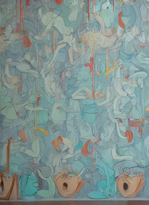 Image similar to painted wall background muted colors james jean style