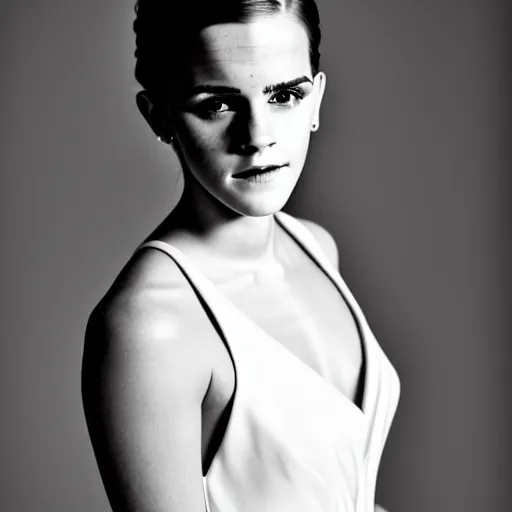 Image similar to an extremely beautiful studio photo of emma watson wearing open toe high heels and wearing a white dress, pale skin, rule of thirds, very very very beautiful!, hard focus, full body shot, studio photo, 9 0 mm, f / 1. 4