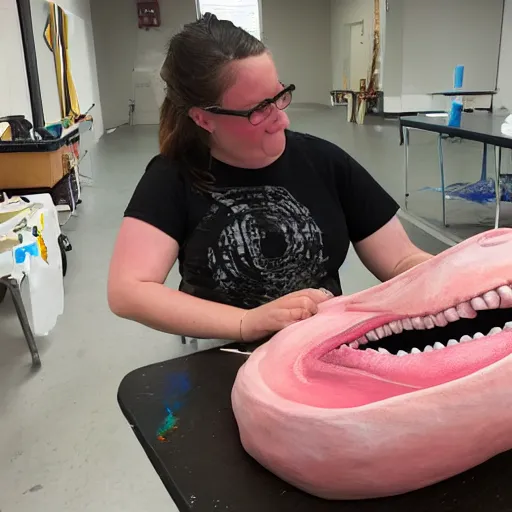 Image similar to photo of someone painting a giant tongue model for pedagogy purposes