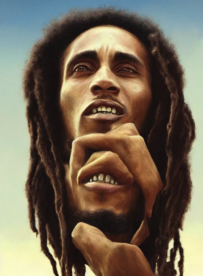 Image similar to closeup portrait of a young bob marley, serene light, gorgeous view, depth, high detail, digital art, painted by greg rutkowski and seb mckinnon, by tim burton, trending on artstation