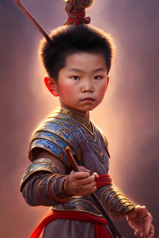 Prompt: a masterpiece portrait of nezha, highly detailed, boy hold spear, chinese fantasy, highly detailed, digital painting, trending on artstation, concept art, sharp focus, illustration, global illumination, ray tracing, realistic shaded, art by artgerm and greg rutkowski and fuji choko and viktoria gavrilenko and hoang lap