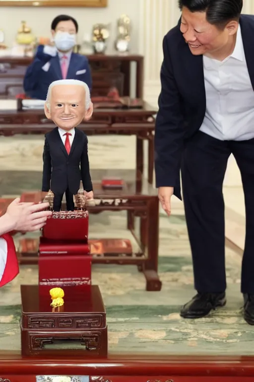 Image similar to chinese leader playing with a joe biden doll