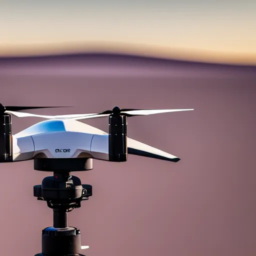 Image similar to sleek industrial drone for monitoring the australian desert, XF IQ4, 150MP, 50mm, F1.4, ISO 200, 1/160s, dawn, golden ratio, rule of thirds