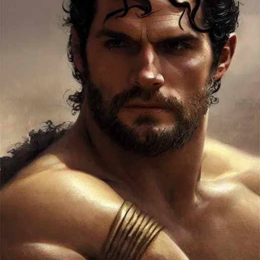 Image similar to Henry Cavill as a Greek gladiator, gorgeous, amazing, muscular, intricate, highly detailed, digital painting, artstation, concept art, sharp focus, illustration, art by greg rutkowski and alphonse mucha