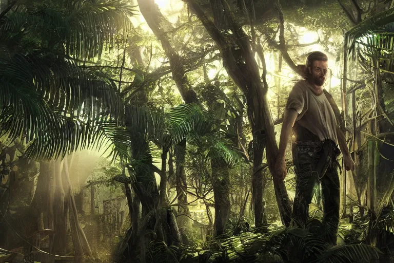 Prompt: Joseph Quinn in the Jungle of Lighting, high detail, high resolution, cinematic lighting, cinematic