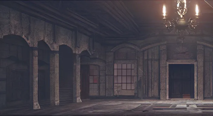 Prompt: final fantasy 7 background, pre-rendered, cinematic lighting, creepy vampire mansion interior