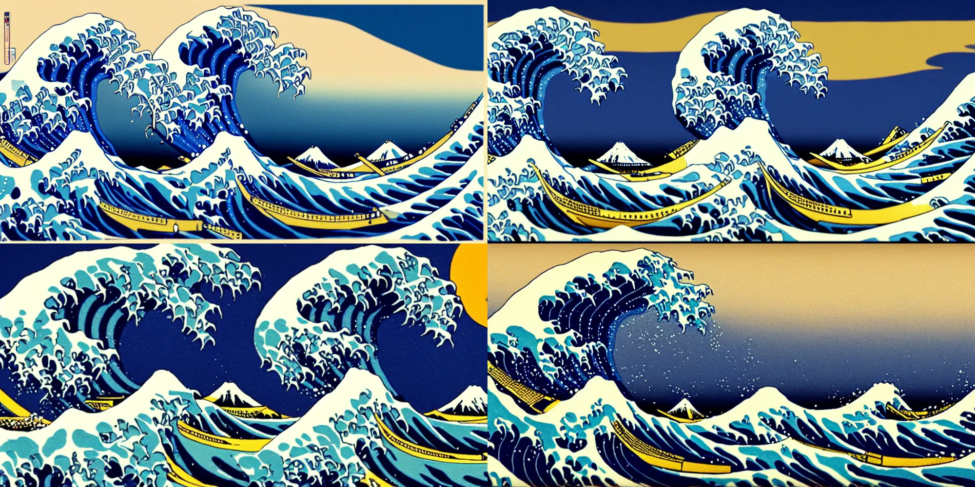 Prompt: the great wave off kanagawa with crash test dummies, hyperreal, detailed, 4 k