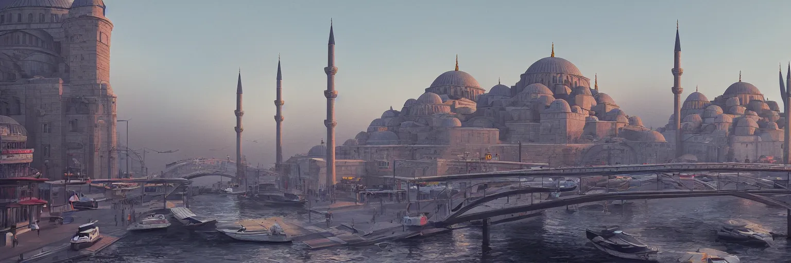 Image similar to a cinematic scene from istanbul bridge, concept art by nick ford and sylvain sarrailh,