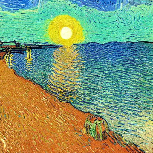 Prompt: sunny day - digital art by vincent van gogh! dream sun rising on a sunny day - digital art by vincent van gogh