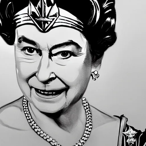 Image similar to The Queen Elizabeth II as wonder woman, photorealism, detailed, square